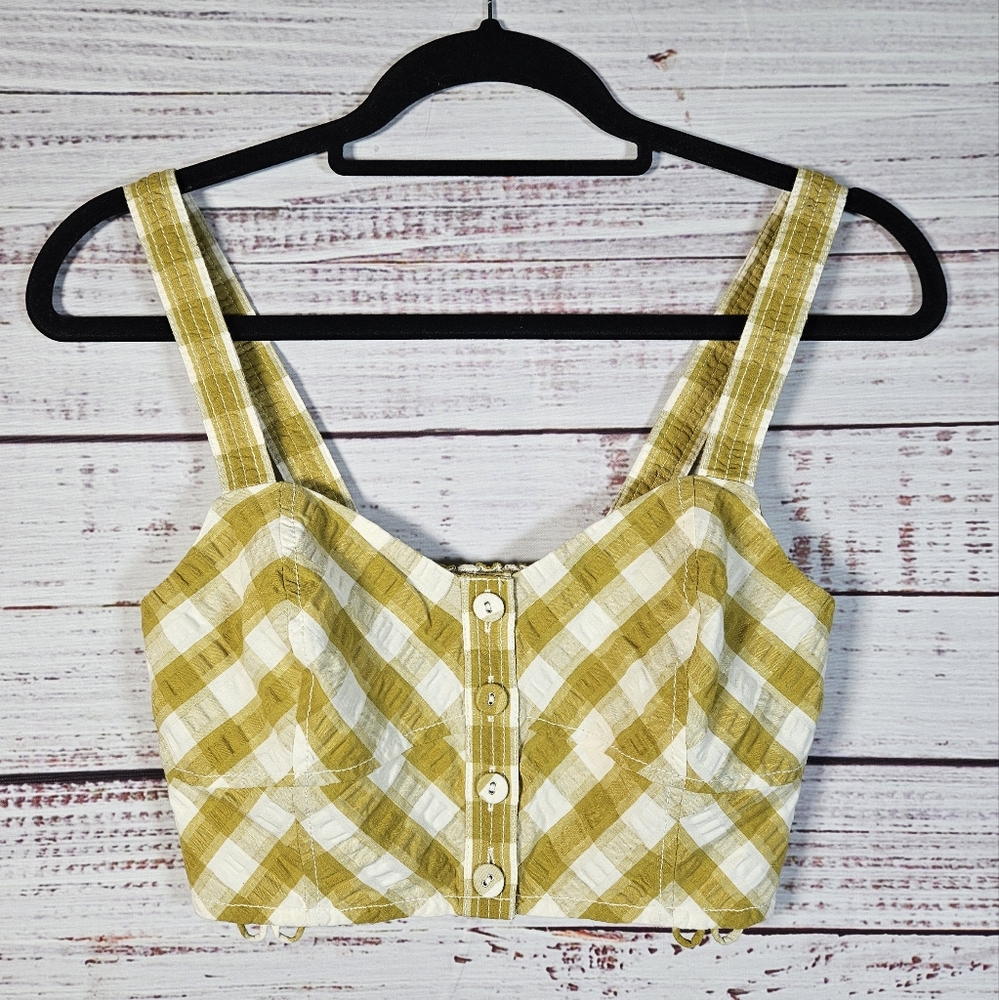 Madewell Yellow and White Plaid Crop Top